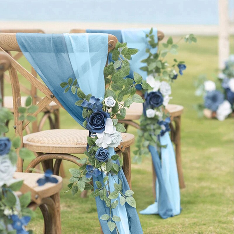 2 vnt. 20x240 cm šifono kėdės varčios Vestuvinės kėdės puošmenos Vestuvių koridorių dekoravimui Vakarėlis Banketas Renginys Kūdikių dušas