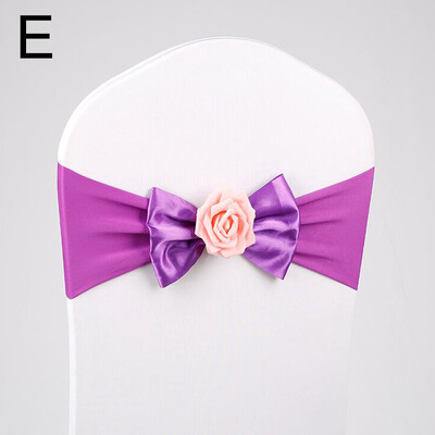 Scaun de nuntă cu fundă, cu nod, panglică, cu flori de trandafir, benzi pentru scaune cu fundă, cerceve pentru scaun pentru petrecere, eveniment, hotel, banchet, decorațiuni de nuntă