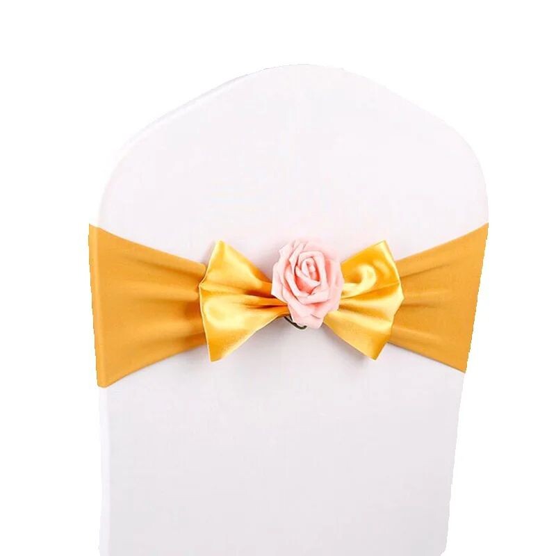 Scaun de nuntă cu fundă, cu nod, panglică, cu flori de trandafir, benzi pentru scaune cu fundă, cerceve pentru scaun pentru petrecere, eveniment, hotel, banchet, decorațiuni de nuntă