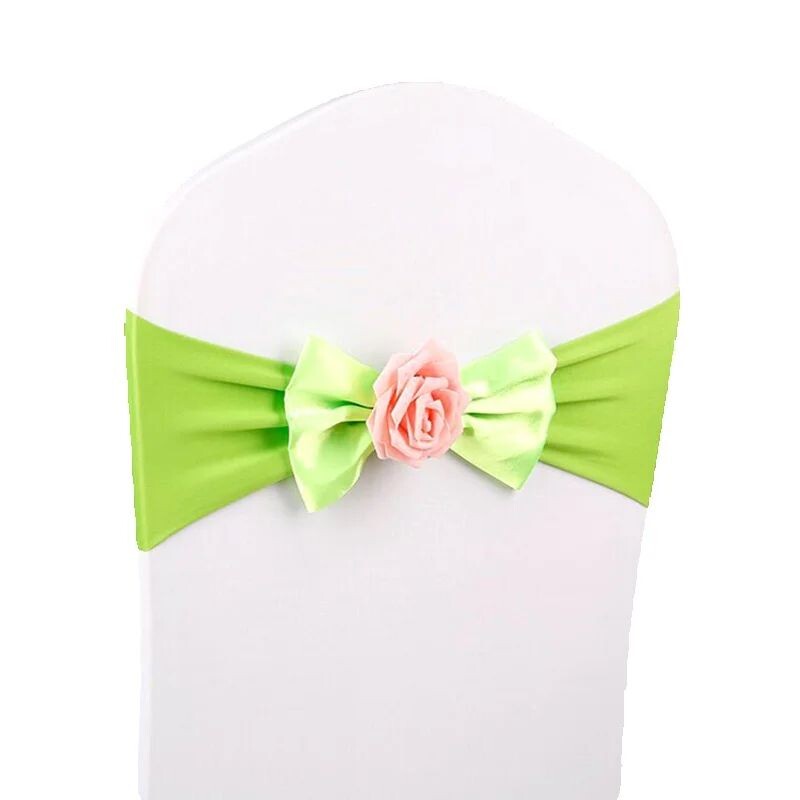 Scaun de nuntă cu fundă, cu nod, panglică, cu flori de trandafir, benzi pentru scaune cu fundă, cerceve pentru scaun pentru petrecere, eveniment, hotel, banchet, decorațiuni de nuntă