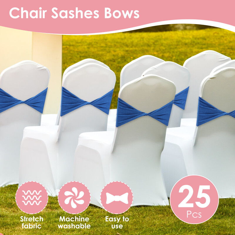 25 vnt. elastingo elastano kėdžių juostos, plaunamos lankai, kėdžių juostelės, daugiafunkciniai kėdžių kaklaraiščiai, skirti vestuvių vakarėliui, ceremonijai, gimtadieniui