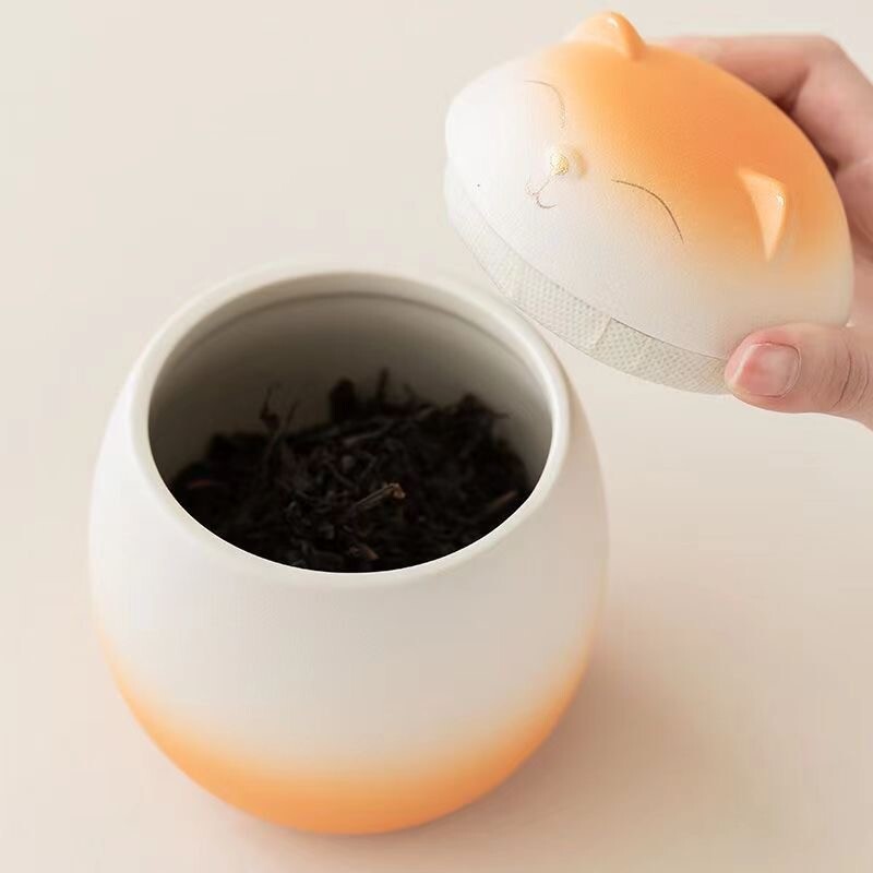 „Fortune Cat“ arbatos balionėlis, rankų darbo keramikinis gradiento spalvos arbatos balionėlis, sandarinamasis indelis namų drėgmės mažas arbatos sandėlis