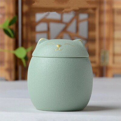 Urnă de 170 ml pentru cenușă de animale de companie Urne de incinerare memoriale în formă de pisică-urne decorative negre lucrate manual pentru urnă funerară pentru pisici Urnă pentru câini