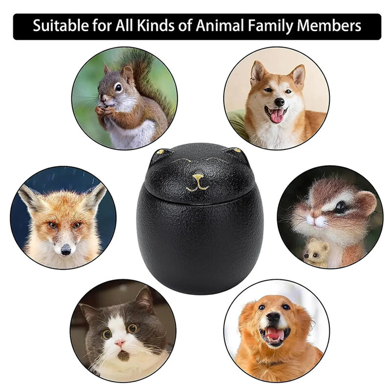 Urnă de 170 ml pentru cenușă de animale de companie Urne de incinerare memoriale în formă de pisică-urne decorative negre lucrate manual pentru urnă funerară pentru pisici Urnă pentru câini