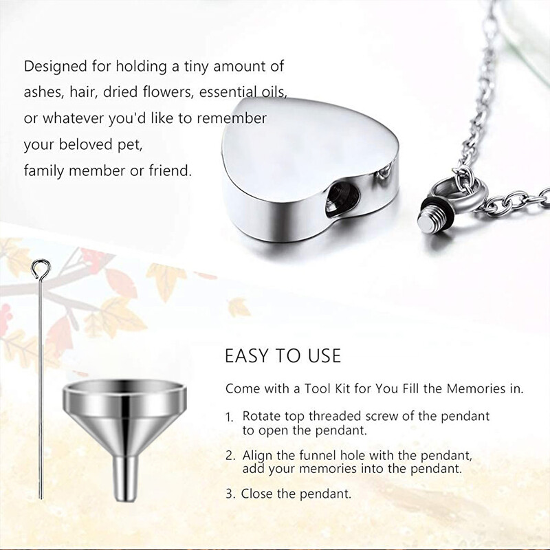 Bijuterii de incinerare pentru cenușă Întotdeauna în inima mea Inimă din oțel inoxidabil Colier cu amintire a labei pentru animale de companie.