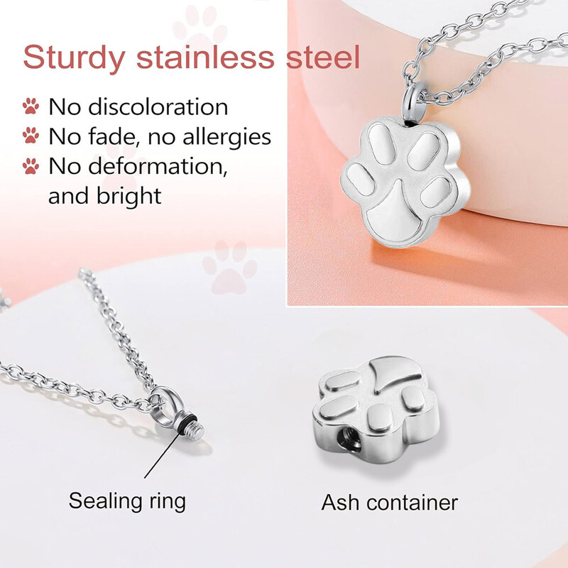 Bijuterii pentru incinerarea animalelor de companie pentru cenușă Pandantiv cu imprimeu labei Colier cu urnă pentru animale de companie Bijuterii amintire comemorative pentru cenușa de animale de companie/câine/pisică