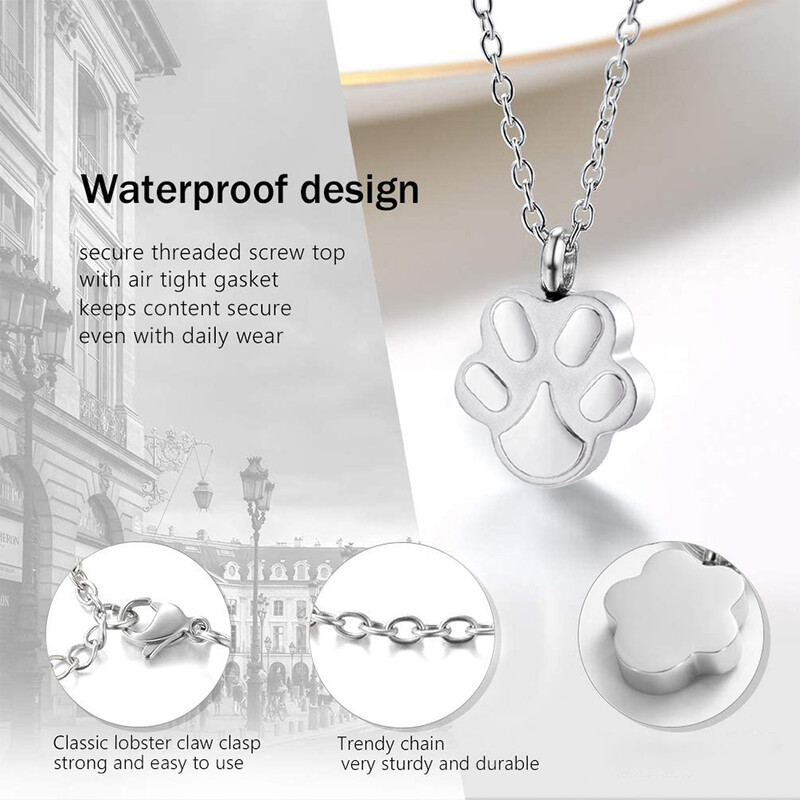 Bijuterii pentru incinerarea animalelor de companie pentru cenușă Pandantiv cu imprimeu labei Colier cu urnă pentru animale de companie Bijuterii amintire comemorative pentru cenușa de animale de companie/câine/pisică