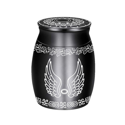 Urnă mică de amintire de 1,57 inci pentru pisici și câini Cenușă Aripi de înger Mini Urnă Din aliaj de aluminiu Suport pentru cenuşă Motiv de flori