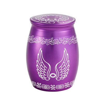 Urnă mică de amintire de 1,57 inci pentru pisici și câini Cenușă Aripi de înger Mini Urnă Din aliaj de aluminiu Suport pentru cenuşă Motiv de flori