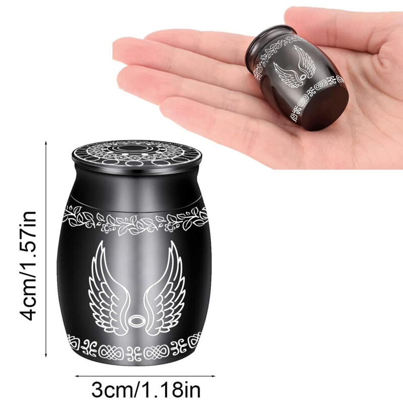 Urnă mică de amintire de 1,57 inci pentru pisici și câini Cenușă Aripi de înger Mini Urnă Din aliaj de aluminiu Suport pentru cenuşă Motiv de flori