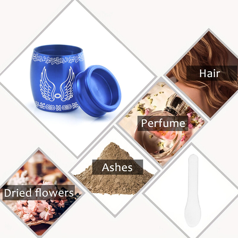 Urnă mică de amintire de 1,57 inci pentru pisici și câini Cenușă Aripi de înger Mini Urnă Din aliaj de aluminiu Suport pentru cenuşă Motiv de flori