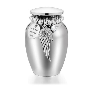 Urne mici de amintire pentru cenușa umană Memorială de 2,56 inci cu farmec cu aripi Mini urne de incinerare Aliaj de aluminiu-Încă am nevoie de tine...