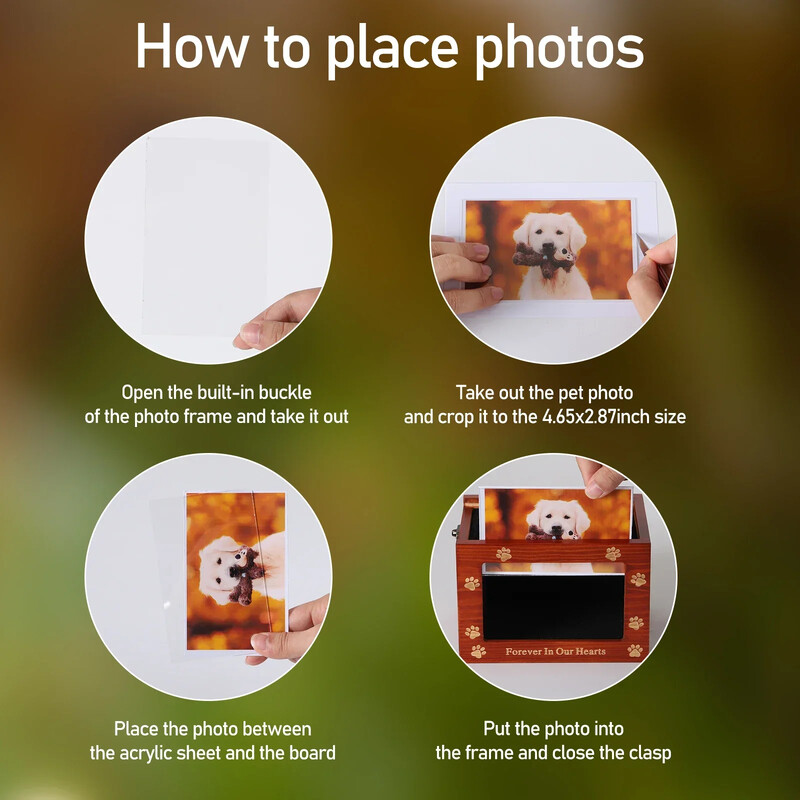 Urnă de memorie pentru animale de companie Cenușă Urnă memorială de pisică pentru câine Cutie de suveniruri Cutie de suveniruri Urne de incinerare cu fotografie Suvenir pentru pierderea animalelor de companie Sicriu cinerar