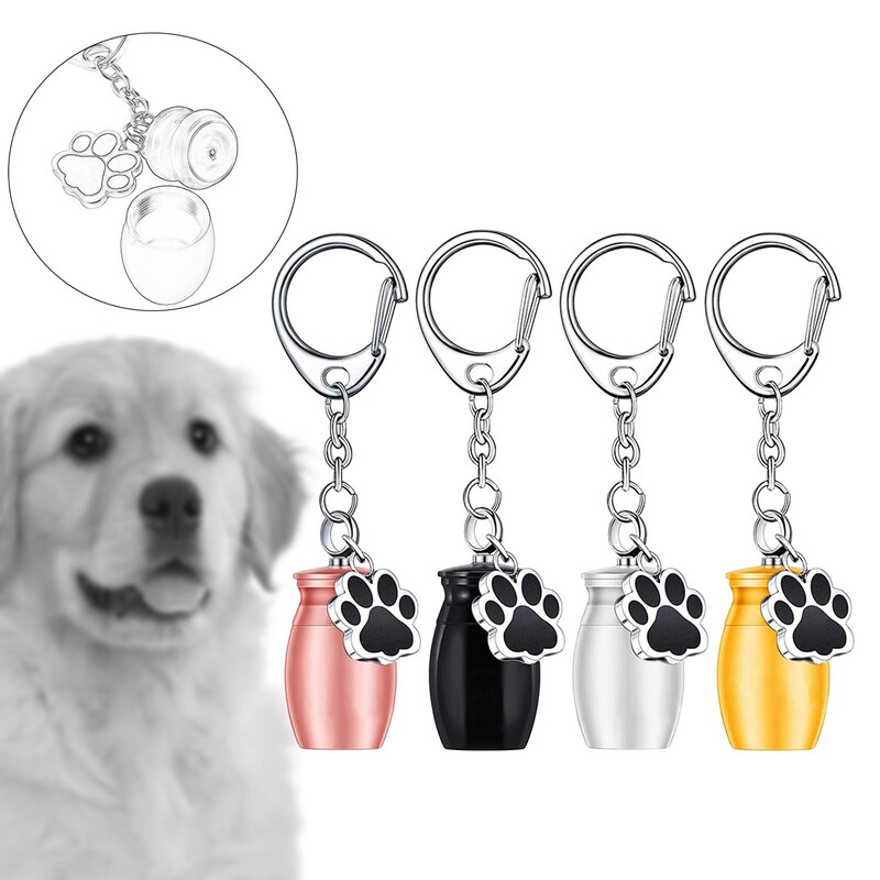 Urna kulcstartó emlékurna mancs medállal, emléktárgy kisállat hamvasztásos urna tartály