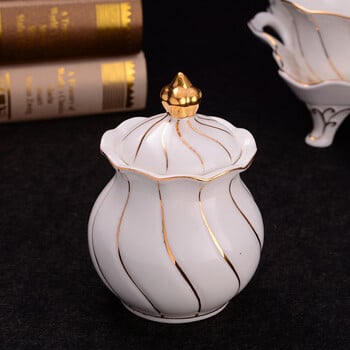 Lotus Sugar Bowl With Gold Line European Court Πολυτελές Cafe Coffee Shop Household Cube Sugar Pot Κεραμικό Coffeeware Candy Candy