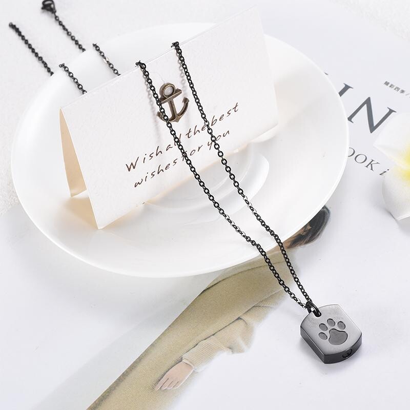 Kremācijas rotaslietas Ķepu apdrukas urnas kaklarota pelniem sievietēm vīriešiem piemiņas kaķa suņa pelnu kulons kvadrātveida piekares piekariņš