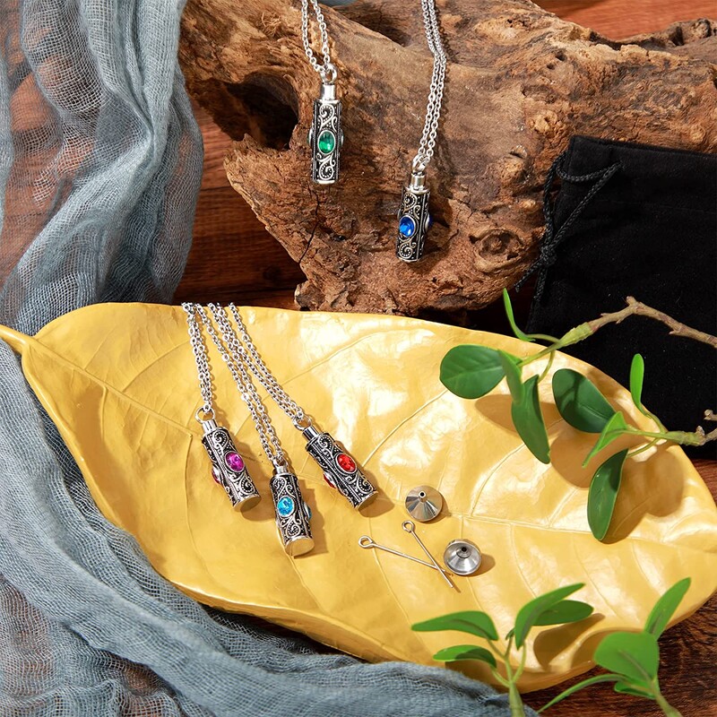 Kristāla kremācijas urnas kaklarota pelniem Piemiņas Kremācijas rotaslietas cilvēku pelniem Nerūsējošā tērauda piemiņas kulons ar ziedu