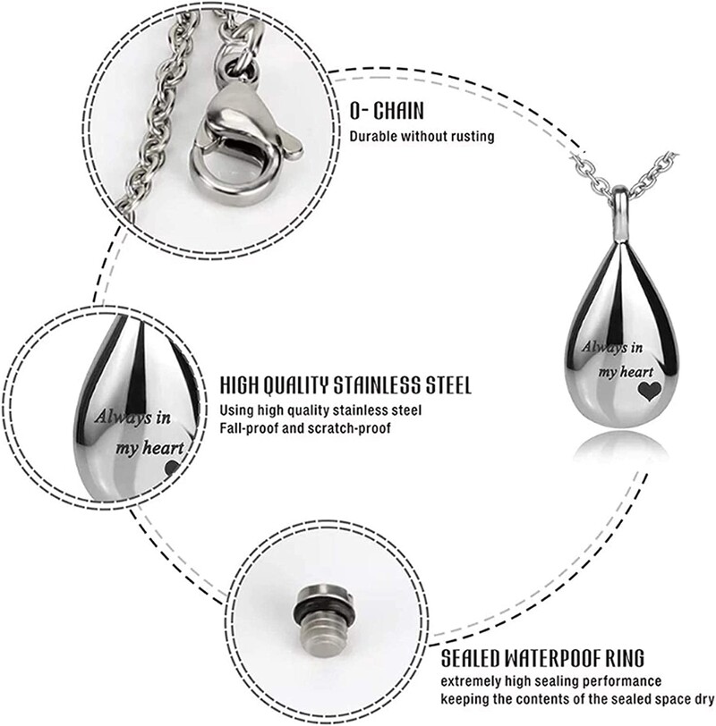 Ašaros pelenų karoliai, urnos pakabukas, paprasti elegantiški kremavimo memorialiniai papuošalai - visada mano širdyje