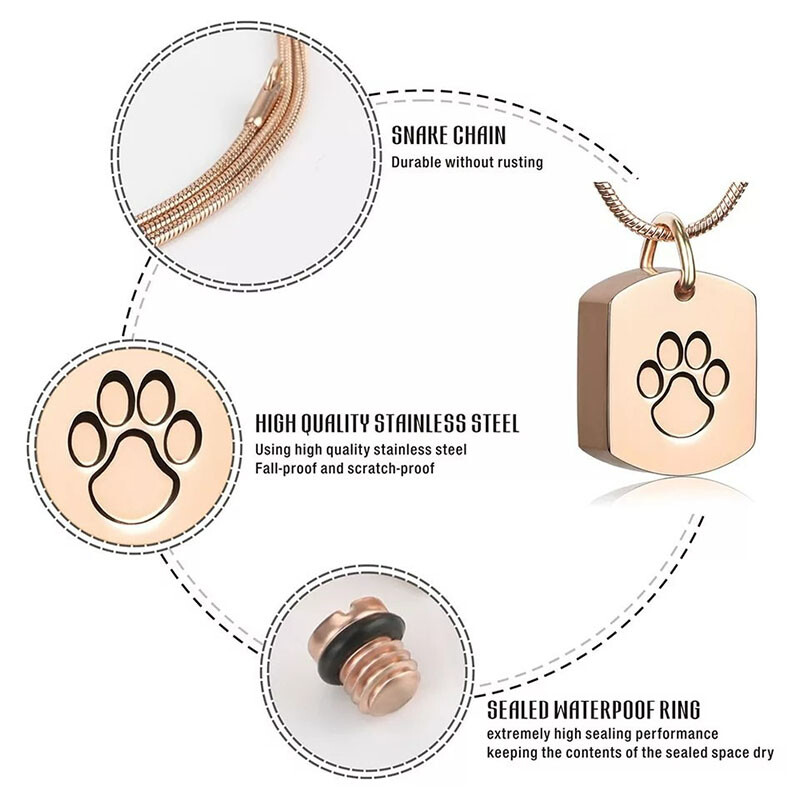 Kisállat urna nyaklánc hamu számára, macska fém medál, urna háziállatok számára, temetés, mini hamuhamvasztás, emlékkő kutya emlékére