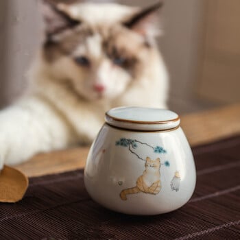 Urn for Cat Ashes-Cat Shape Memorial Urns-Χειροποίητα μαύρα διακοσμητικά δοχεία για κηδεία，Κάρτα γάτας, μνημείο γάτας