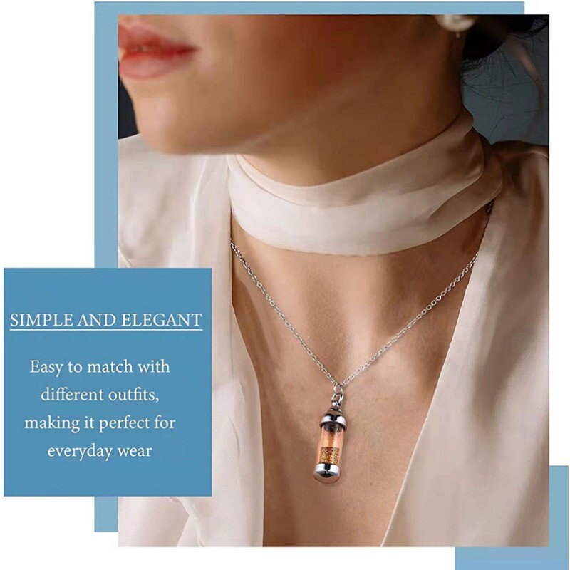 Cilindra dzidra stikla kaklarota no nerūsējošā tērauda sirds flakona smaržu pudele kremācijas urnas kulons sievietēm, piemiņa