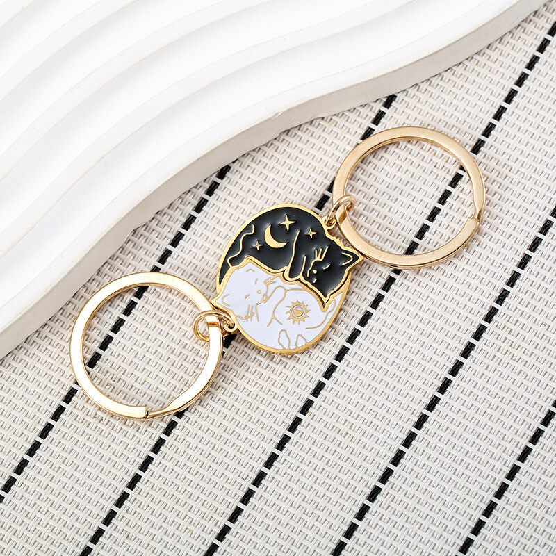 1 pereche breloc de cuplu iubitor de pisici de oțel brelocuri dulci, cadouri de bijuterii DIY