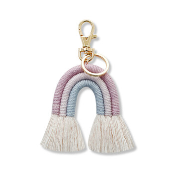 Bohemia Rainbow Tassels Keychains Ръчно изработено тъкане Аксесоар за окачване на кола Ключодържател за жени Чанти Ключодържател Декорация на дома Подарък