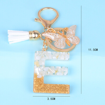 Breloc cu pandantiv cu ciucuri fluture, piatră smălțuită albă, de la A la Z, rășină, 26 de inițiale, pentru femei bărbați, suport pentru chei de mașină, cadou