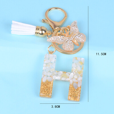 Breloc cu pandantiv cu ciucuri fluture, piatră smălțuită albă, de la A la Z, rășină, 26 de inițiale, pentru femei bărbați, suport pentru chei de mașină, cadou