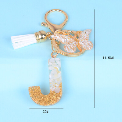 Breloc cu pandantiv cu ciucuri fluture, piatră smălțuită albă, de la A la Z, rășină, 26 de inițiale, pentru femei bărbați, suport pentru chei de mașină, cadou