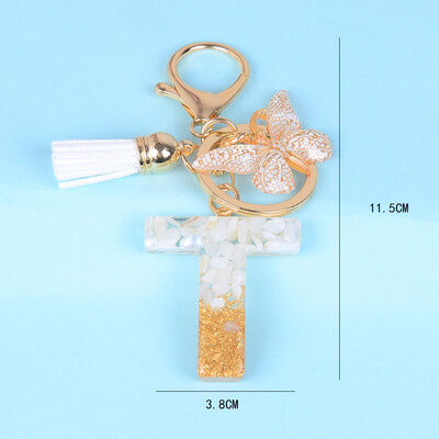 Breloc cu pandantiv cu ciucuri fluture, piatră smălțuită albă, de la A la Z, rășină, 26 de inițiale, pentru femei bărbați, suport pentru chei de mașină, cadou