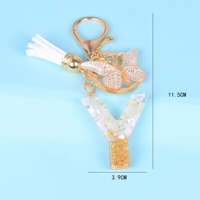 Breloc cu pandantiv cu ciucuri fluture, piatră smălțuită albă, de la A la Z, rășină, 26 de inițiale, pentru femei bărbați, suport pentru chei de mașină, cadou