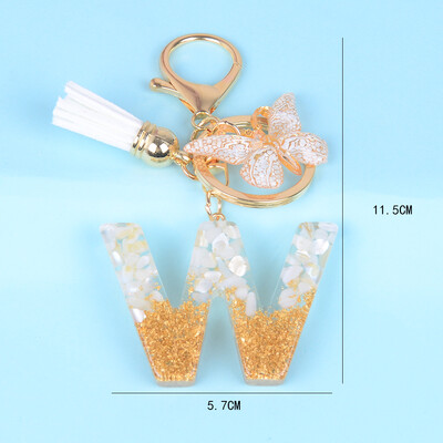 Breloc cu pandantiv cu ciucuri fluture, piatră smălțuită albă, de la A la Z, rășină, 26 de inițiale, pentru femei bărbați, suport pentru chei de mașină, cadou