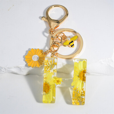 Margaretă rafinată 26 de litere brelocuri email dulce flori albine alfabet brelocuri nume inițiale brelocuri mașină ornamente pandantiv geantă