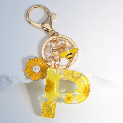 Margaretă rafinată 26 de litere brelocuri email dulce flori albine alfabet brelocuri nume inițiale brelocuri mașină ornamente pandantiv geantă