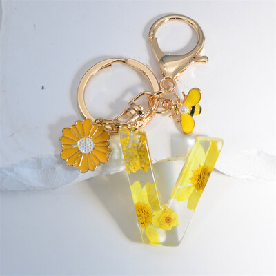 Margaretă rafinată 26 de litere brelocuri email dulce flori albine alfabet brelocuri nume inițiale brelocuri mașină ornamente pandantiv geantă