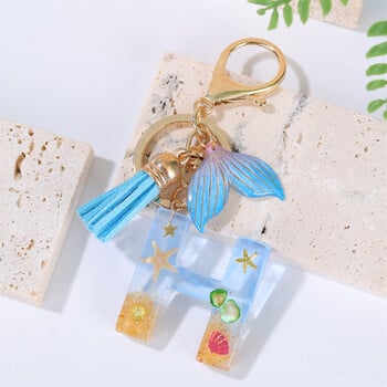 Μπρελόκ Gradient Initial letter for Women Tassel Whale Ocean Style Car Keychain for Handbags Charm bag bag