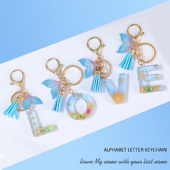 Μπρελόκ Gradient Initial letter for Women Tassel Whale Ocean Style Car Keychain for Handbags Charm bag bag