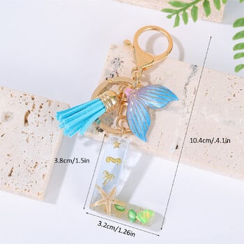 Μπρελόκ Gradient Initial letter for Women Tassel Whale Ocean Style Car Keychain for Handbags Charm bag bag