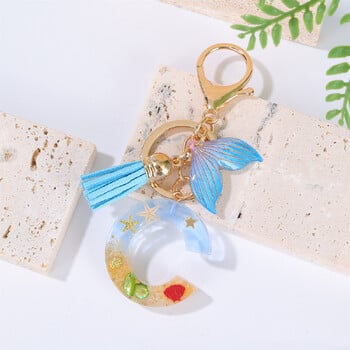 Μπρελόκ Gradient Initial letter for Women Tassel Whale Ocean Style Car Keychain for Handbags Charm bag bag