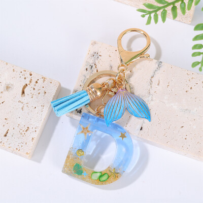 Breloc cu litere inițiale cu gradient pentru femei Breloc mașină în stil oceanic cu balenă cu ciucuri pentru genți de mână Breloc de geantă de rucsac