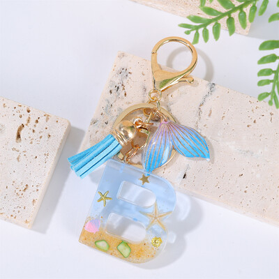 Breloc cu litere inițiale cu gradient pentru femei Breloc mașină în stil oceanic cu balenă cu ciucuri pentru genți de mână Breloc de geantă de rucsac