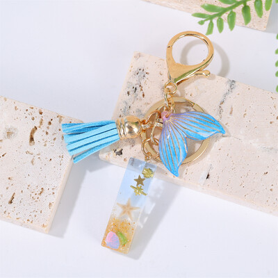 Breloc cu litere inițiale cu gradient pentru femei Breloc mașină în stil oceanic cu balenă cu ciucuri pentru genți de mână Breloc de geantă de rucsac