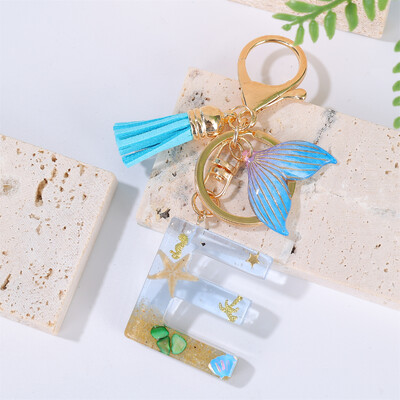 Breloc cu litere inițiale cu gradient pentru femei Breloc mașină în stil oceanic cu balenă cu ciucuri pentru genți de mână Breloc de geantă de rucsac