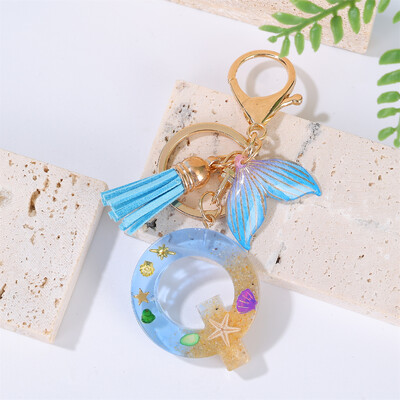 Breloc cu litere inițiale cu gradient pentru femei Breloc mașină în stil oceanic cu balenă cu ciucuri pentru genți de mână Breloc de geantă de rucsac