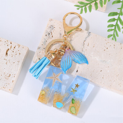 Breloc cu litere inițiale cu gradient pentru femei Breloc mașină în stil oceanic cu balenă cu ciucuri pentru genți de mână Breloc de geantă de rucsac