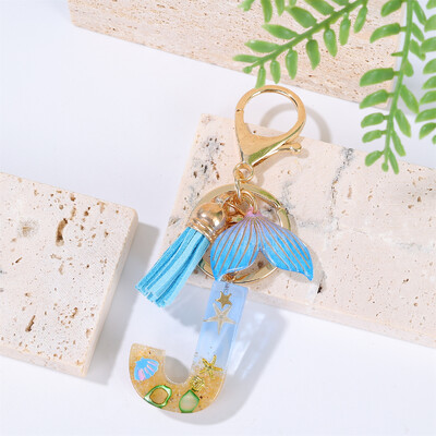 Breloc cu litere inițiale cu gradient pentru femei Breloc mașină în stil oceanic cu balenă cu ciucuri pentru genți de mână Breloc de geantă de rucsac