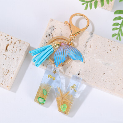 Breloc cu litere inițiale cu gradient pentru femei Breloc mașină în stil oceanic cu balenă cu ciucuri pentru genți de mână Breloc de geantă de rucsac