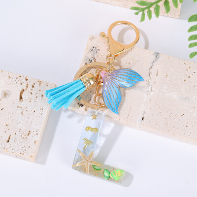 Breloc cu litere inițiale cu gradient pentru femei Breloc mașină în stil oceanic cu balenă cu ciucuri pentru genți de mână Breloc de geantă de rucsac