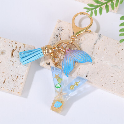 Breloc cu litere inițiale cu gradient pentru femei Breloc mașină în stil oceanic cu balenă cu ciucuri pentru genți de mână Breloc de geantă de rucsac